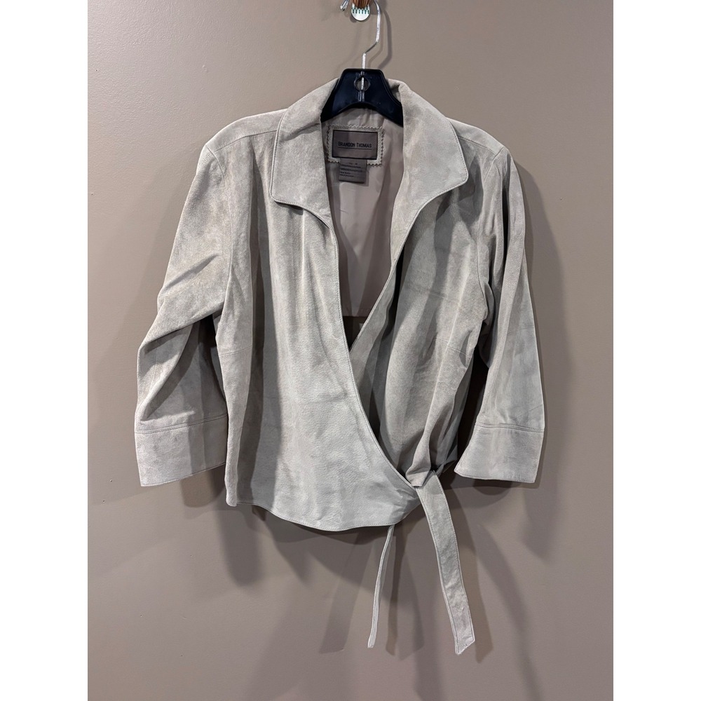 Vintage Brandon Thomas Sage Suede Leather Wrap Jacket 3/4 Sleeve Size Medium